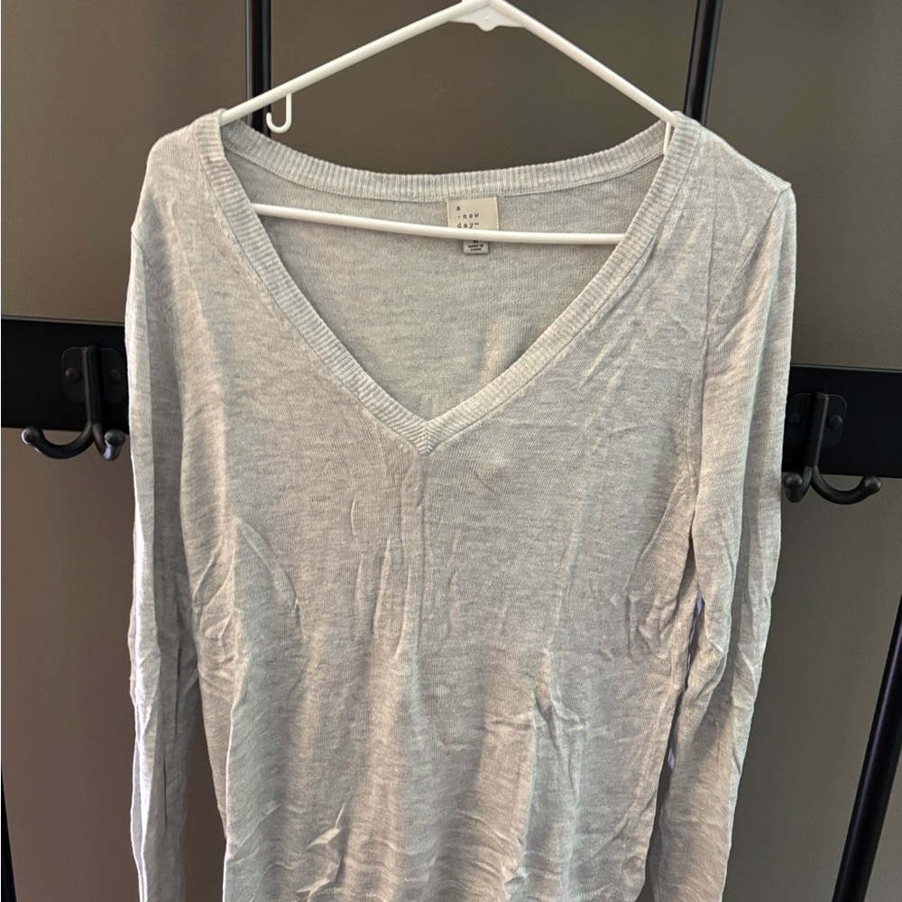 a new day Light Gray V-Neck Long Sleeve Top